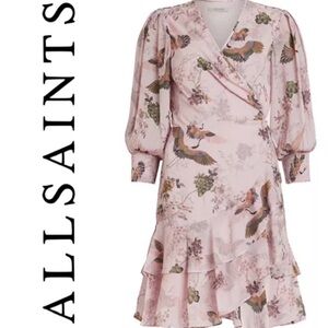 All Saints Pink Floral Wrap Dress